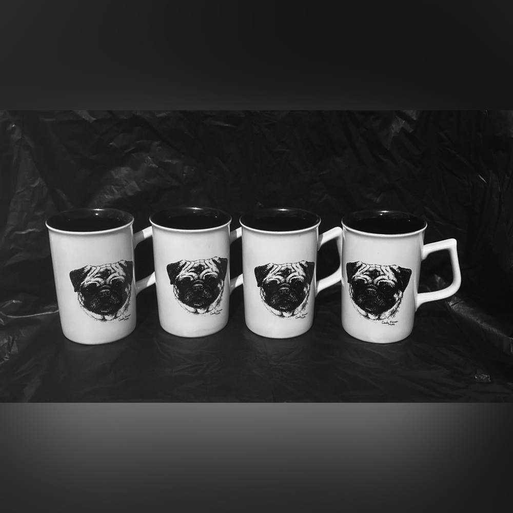 Vintage 1991 Cindy Farmer PUG Dog Coffee Mug (Lot of 4) - New.
